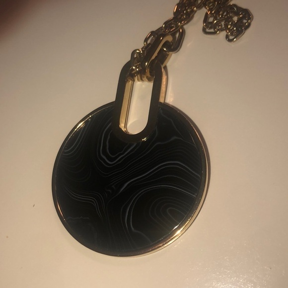 Michael Kors Black Agate Quartz Pave Crystal Necklace MKJ4607710 30” & 2” Disc - Picture 6 of 8